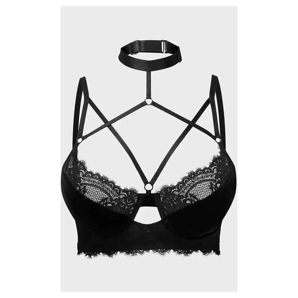 Killstar Affinity bondage bra black lace velvet choker